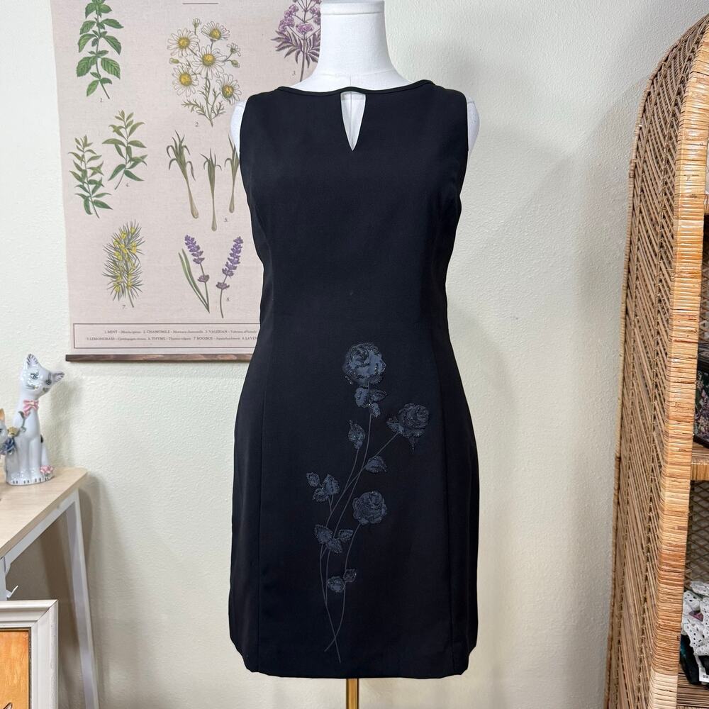 Vintage 90s Y2k Floral Beaded Dress Sexy Romantic Goth Dark Fairy Coquette L